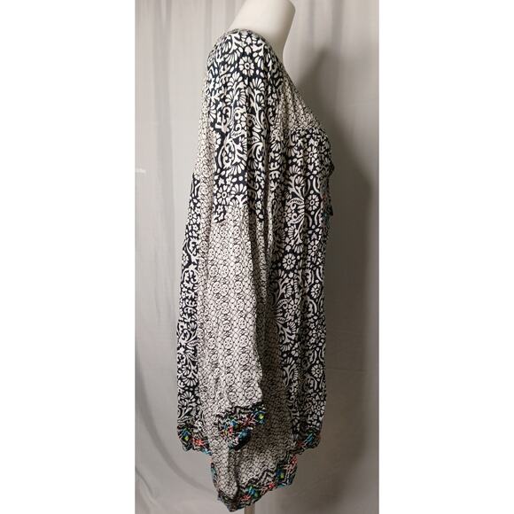 Kyla Seo Patchwork Style Scroll Pattern Tunic Popover Blouse Plus Size XXL - Picture 2 of 9